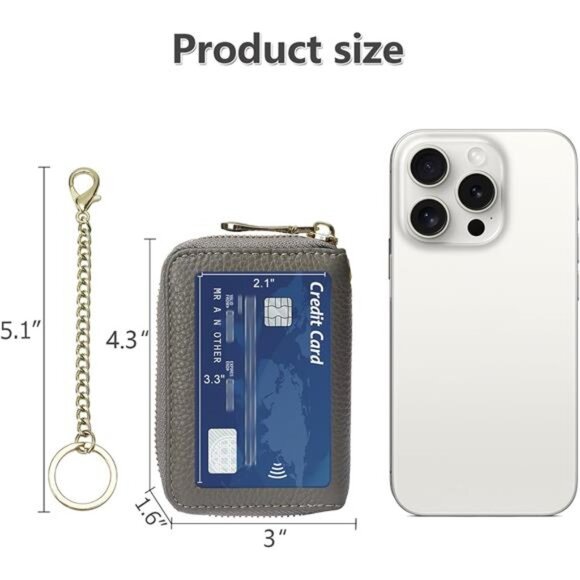 RFID Leather Card Wallet Credit Card Holder Keychain Business Wallet Women Men - Picture 6 of 7